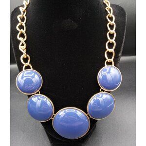 Blue Statement Necklace Large Discs 23 Inch Vintage Fashion Jewelry Adjustable